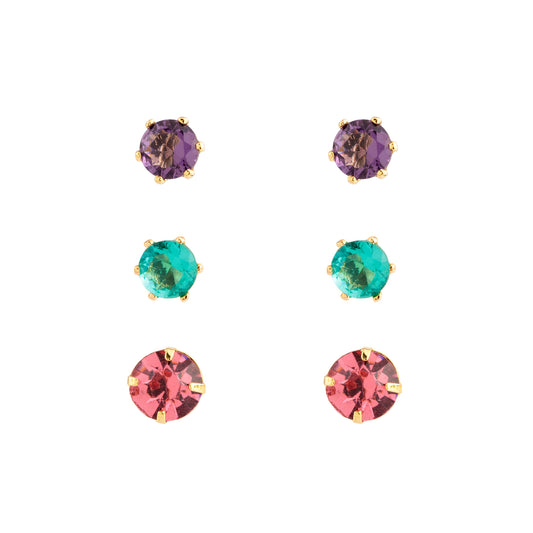 Brinco Trio Ponto de Luz Coloridos Dourado