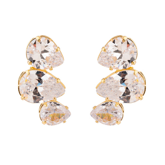 Brinco Ear Cuff Gotas Cristais Dourado