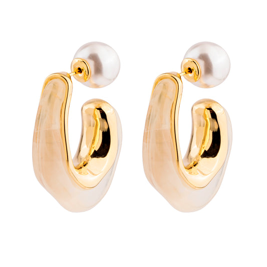 Brinco Argola Resina com Tarraxa de Pérola Dourado