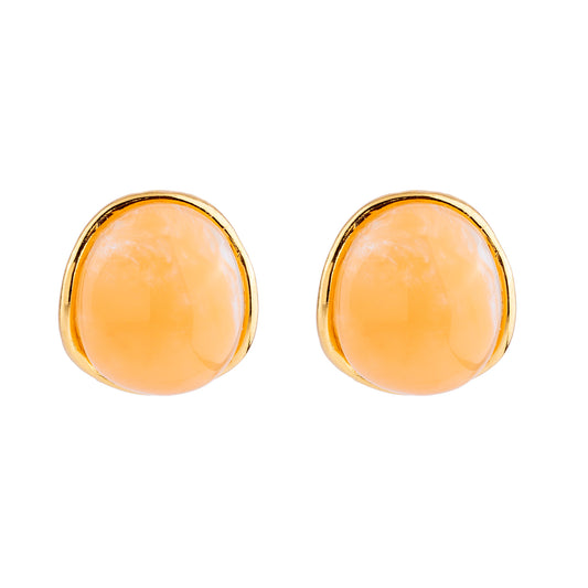 Brinco Oval Resina Colorida Dourado