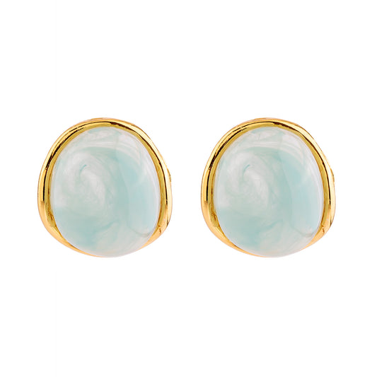 Brinco Oval Resina Colorida Dourado