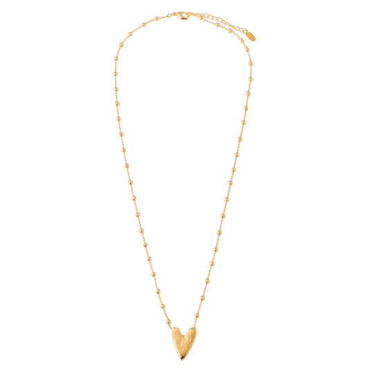 Colar Coração Alongado Escovado Dourado