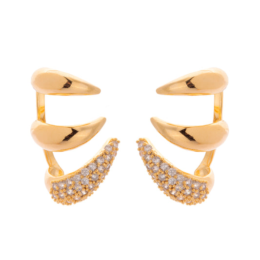 Brinco Ear Cuff Gotas Lisas e Cravejadas Dourado