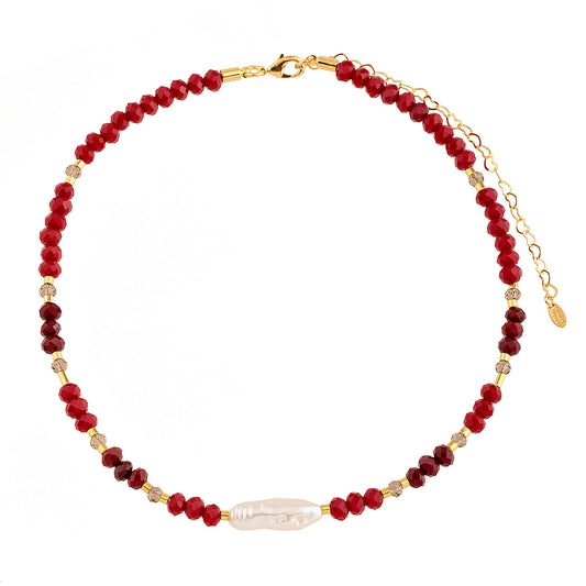 Colar Cristais Coloridos e Pérola Dourado