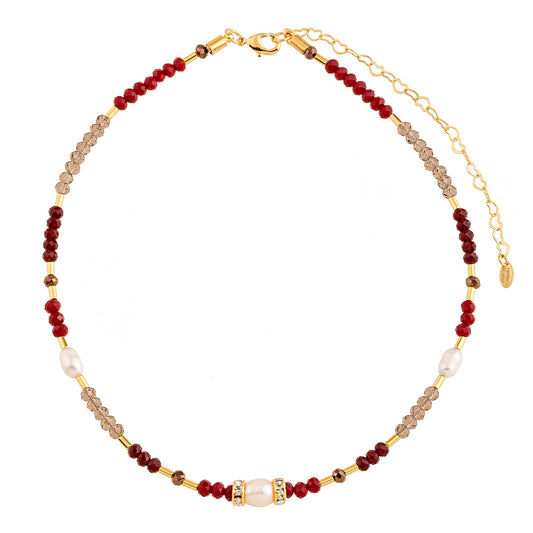 Colar Cristais com Pérola e Detalhes em Dourado