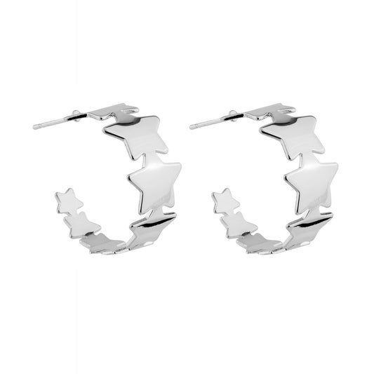 Brinco Argola Estrelas Lisas Dourado/Prateado