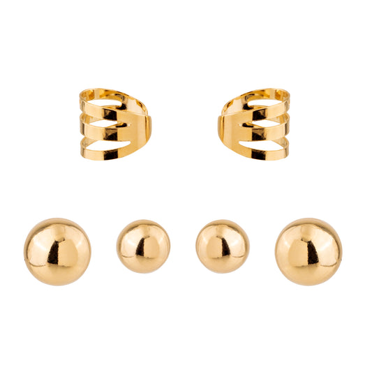 Brinco Dupla Esferas e Piercing Dourado