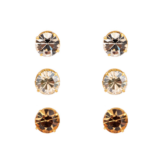 Brinco Trio Cristal e Âmbar Dourado