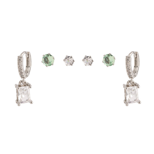 Brinco Trio Argola e Ponto de Luz Prateado