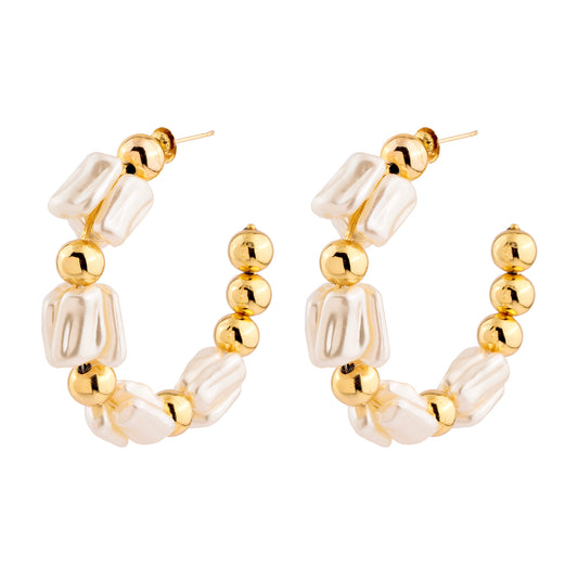 Brinco Argola Pérolas e Esferas Dourado