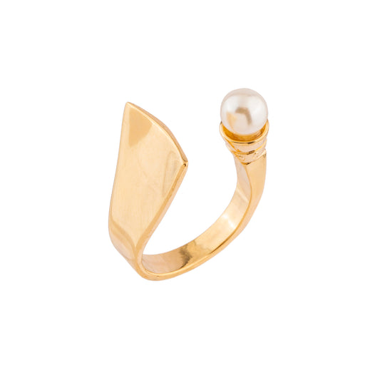 Anel Reto Liso com Pérola Dourado