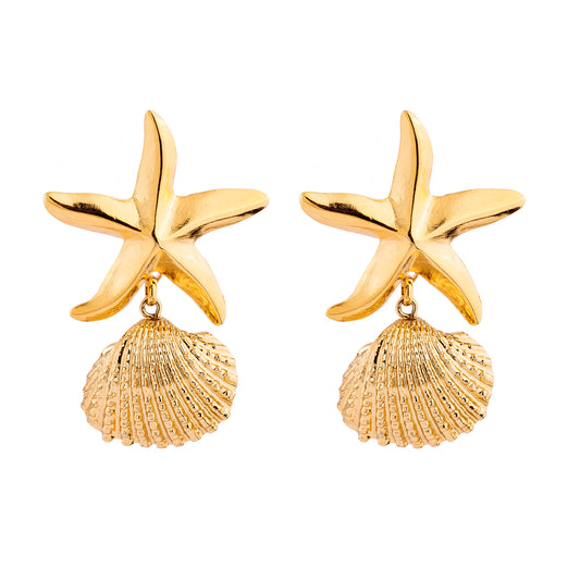 Brinco Estrela do Mar com Concha Dourado