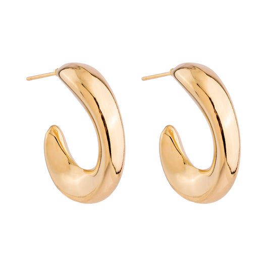 Brinco Argola Lisa Detalhe Côncavo Dourado