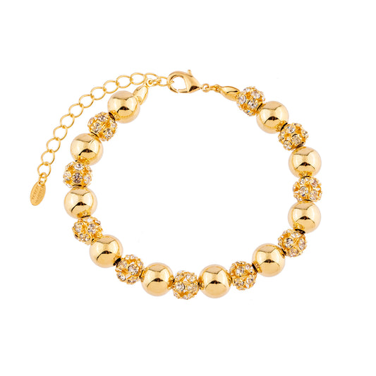 Pulseira Esferas Lisas e Esferas Cravejadas Dourado/Prateado