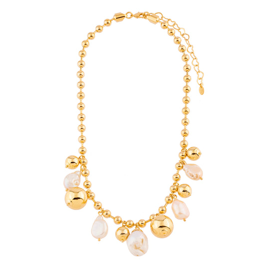 Colar Corrente Esferas com Pérolas e Esferas Maiores Dourado