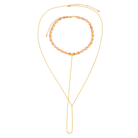 Colar Cristais com Body Chain Dourado