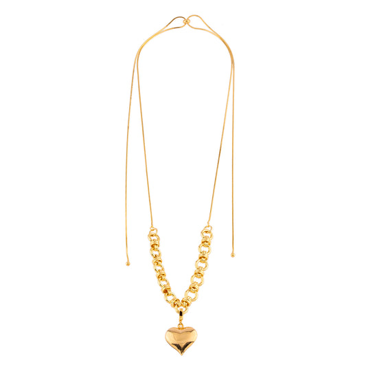 Colar Regulável Elos e Pingente de Coração Dourado