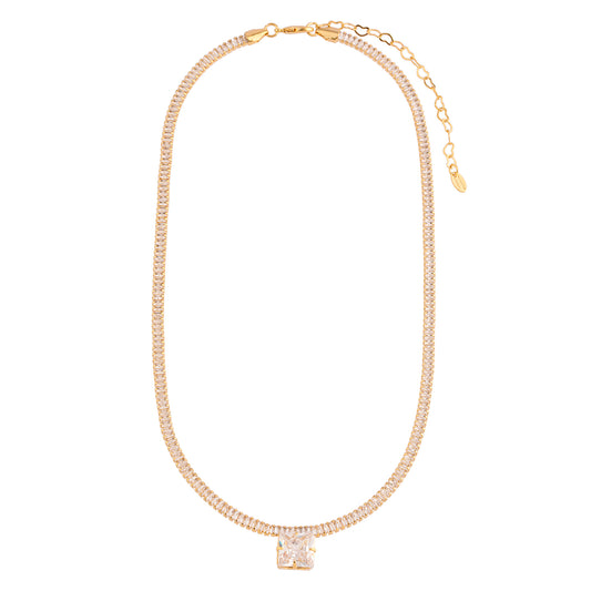 Colar Riviera com Quadrado Cristal Dourado