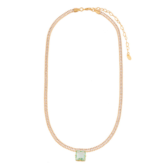 Colar Riviera com Quadrado Cristal Dourado