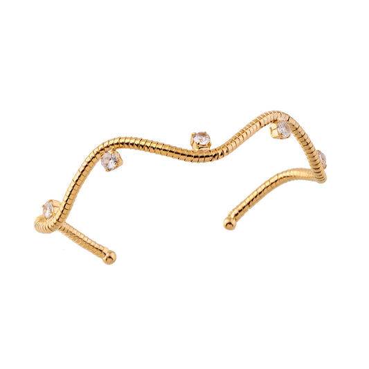 Pulseira Bracelete Ondulado com Cravejado Dourado