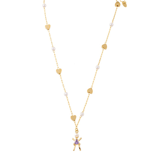 Colar Pérola e Corações Menina ou Menino Dourado