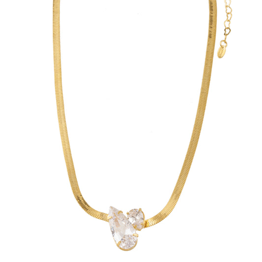 Colar Malha com Pedra Cristal Dourado