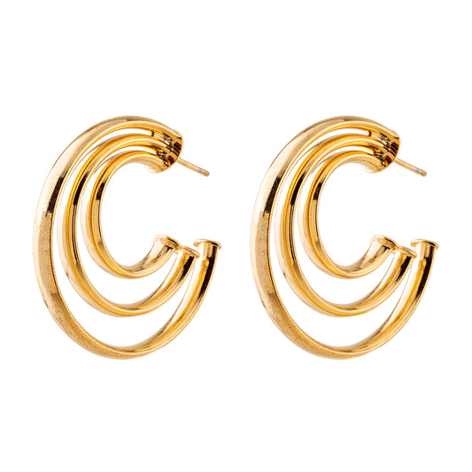 Brinco Argola Tripla Lisa G Dourado