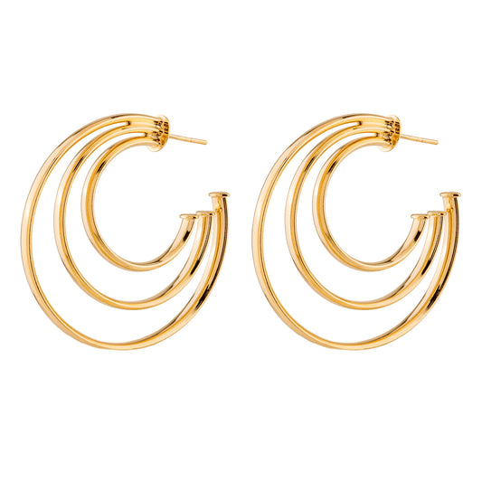 Brinco Argola Tripla Lisa Dourado