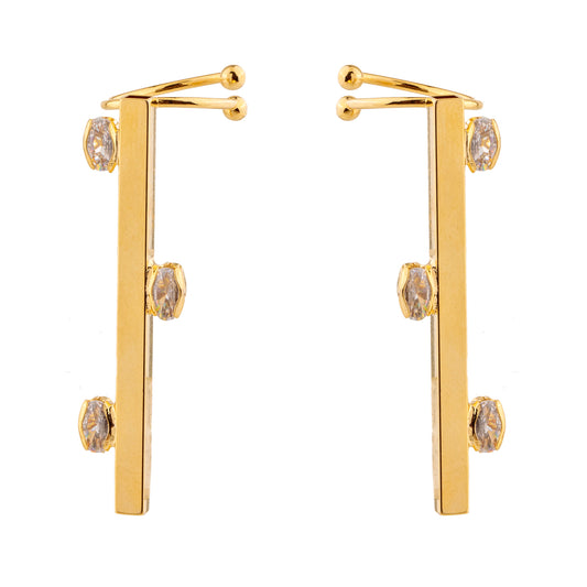 Brinco Ear Cuff Cano Cravejado Dourado
