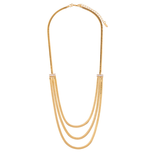 Colar Malha Triplo Detalhe Cravejado Dourado