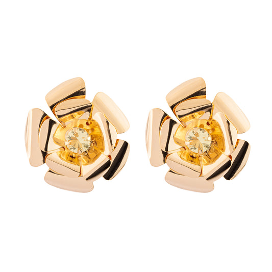 Brinco Flor com Cristal Amarelo Dourado