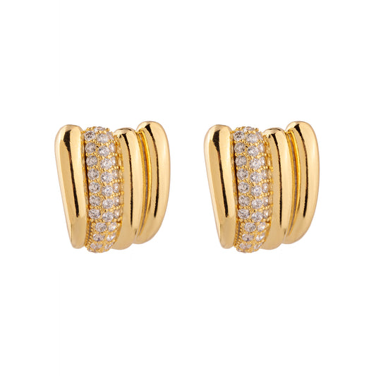 Brinco Ear Hook Voltas Lisas e Cravejada Dourado