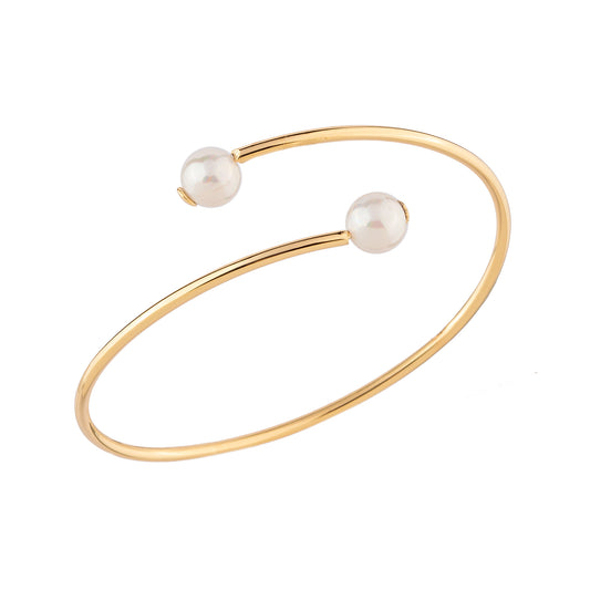 Pulseira Bracelete Liso Fino Envolvente Pérolas Dourado