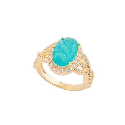 Anel Cravejado com Pedra Oval Turmalina Dourado