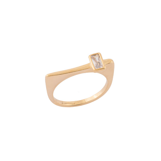 Anel Reto Liso Cristal Dourado