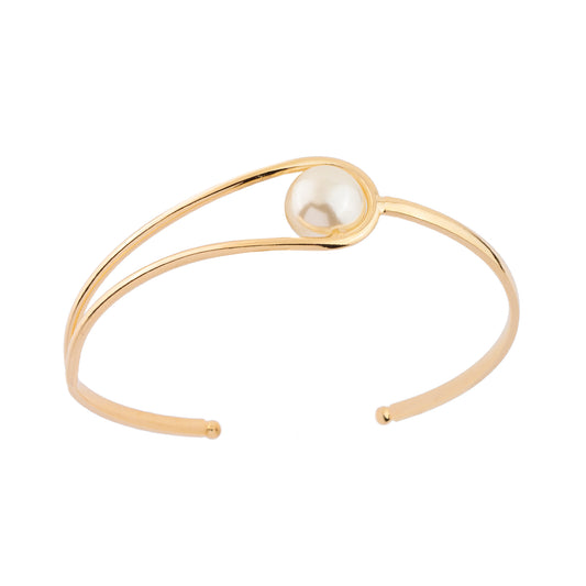 Pulseira Bracelete Fino com Pérola Dourado