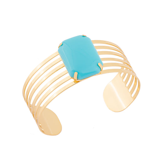 Pulseira Bracelete Vazado com Pedra Turquesa Dourado
