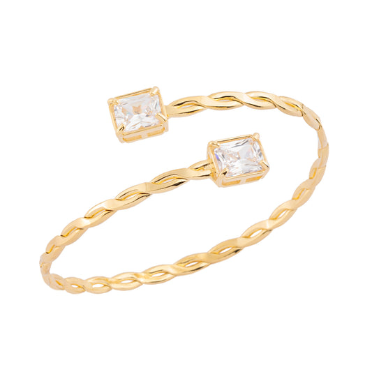 Pulseira Bracelete Trançado com Retângulo Cristal Dourado