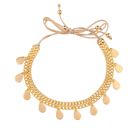 Tornozeleira Regulável Elos com Medalhinhas Dourado