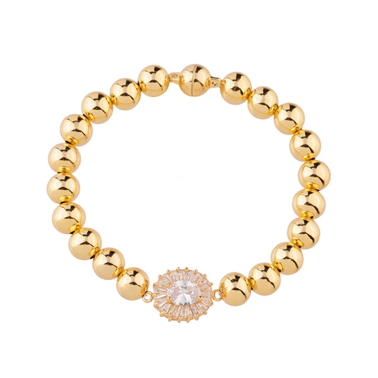 Pulseira Esferas com Fecho Ímã e Oval Cravejado Dourado