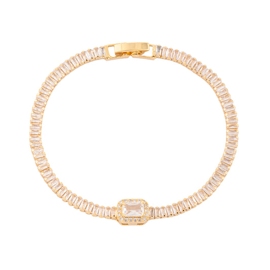 Pulseira Riviera Quadrado Cristal Dourado