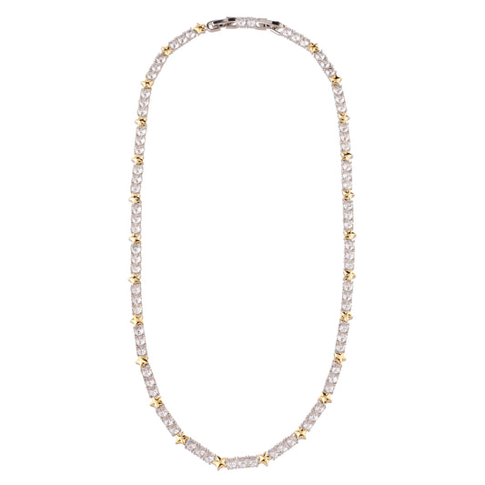 Colar Riviera Prateada com Estrelas Lisas Dourado