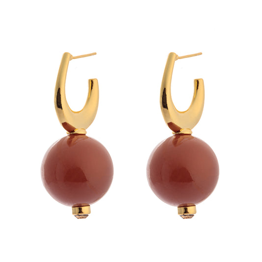 Brinco Argola com Esfera Marrom Dourado