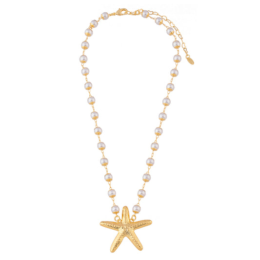 Colar Corrente Pérolas e Estrela do Mar Dourado