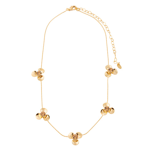 Colar Flores com Cristais Dourado
