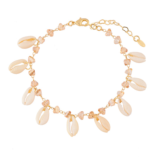 Tornozeleira Cristais Rose com Búzios Dourado