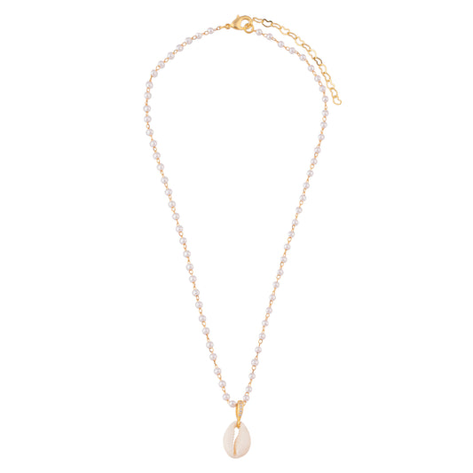 Colar Pérolas com Búzio Dourado