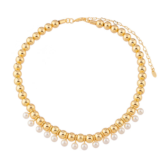 Colar Esferas Lisas com Pérolas Dourado
