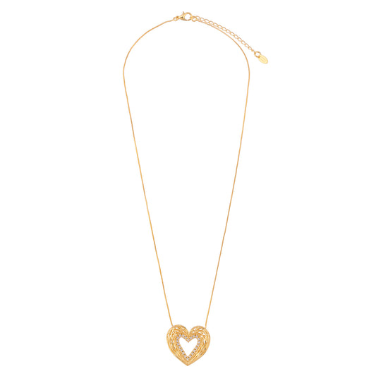 Colar Coração Vazado Centro Cravejado Dourado