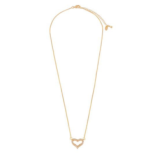 Colar Coração Madrepérola com Entorno Cravejado Dourado